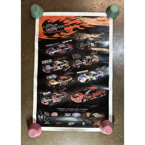 Vintage Y2K Nascar Chevy Rock And Roll 2004 Bands And Car Poster 9 Autographs